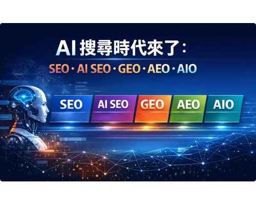 AI搜尋時代來了:SEO、AI SEO、GEO、AEO、AIO 到底差在哪? AI搜尋時代來了:SEO、AI SEO、GEO、AEO、AIO 到底差在哪?